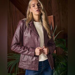 Long Tall Sally Women’s Burgundy Faux Leather Funnel Neck Jacket